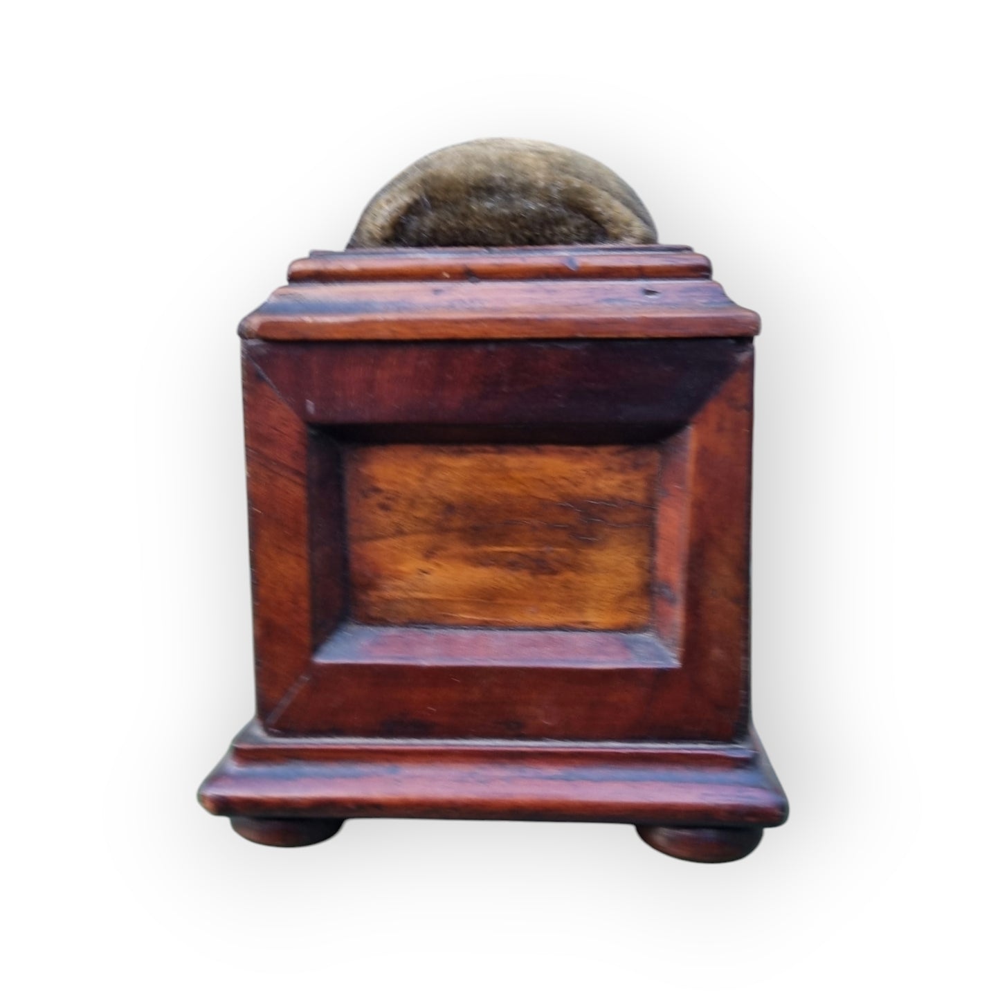 Diminutive Late George III Period English Antique Mahogany Sewing Box With Original Pin Cushion