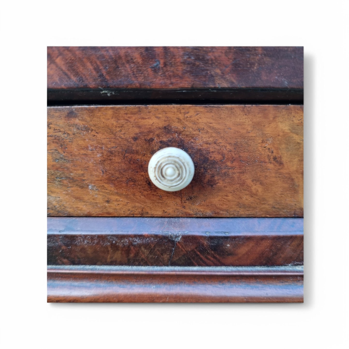 Diminutive Late George III Period English Antique Mahogany Sewing Box With Original Pin Cushion