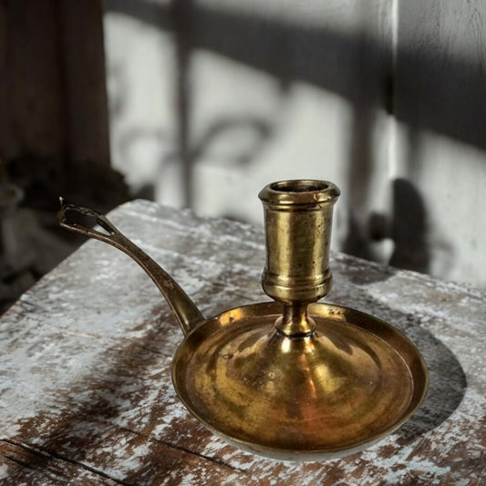 Late 18th Century Dutch Antique Brass Chamberstick / Candlestick