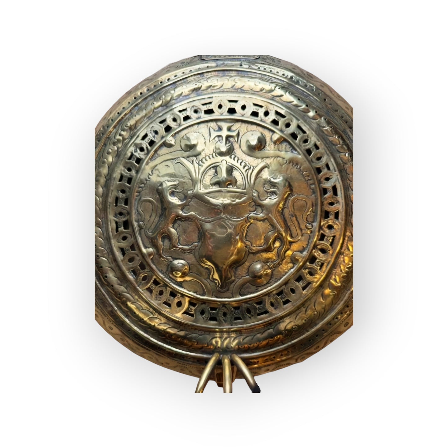 17th-Century Flemish / Dutch Antique Brass Wall Reflector / Wall Sconce With Three Candleholders