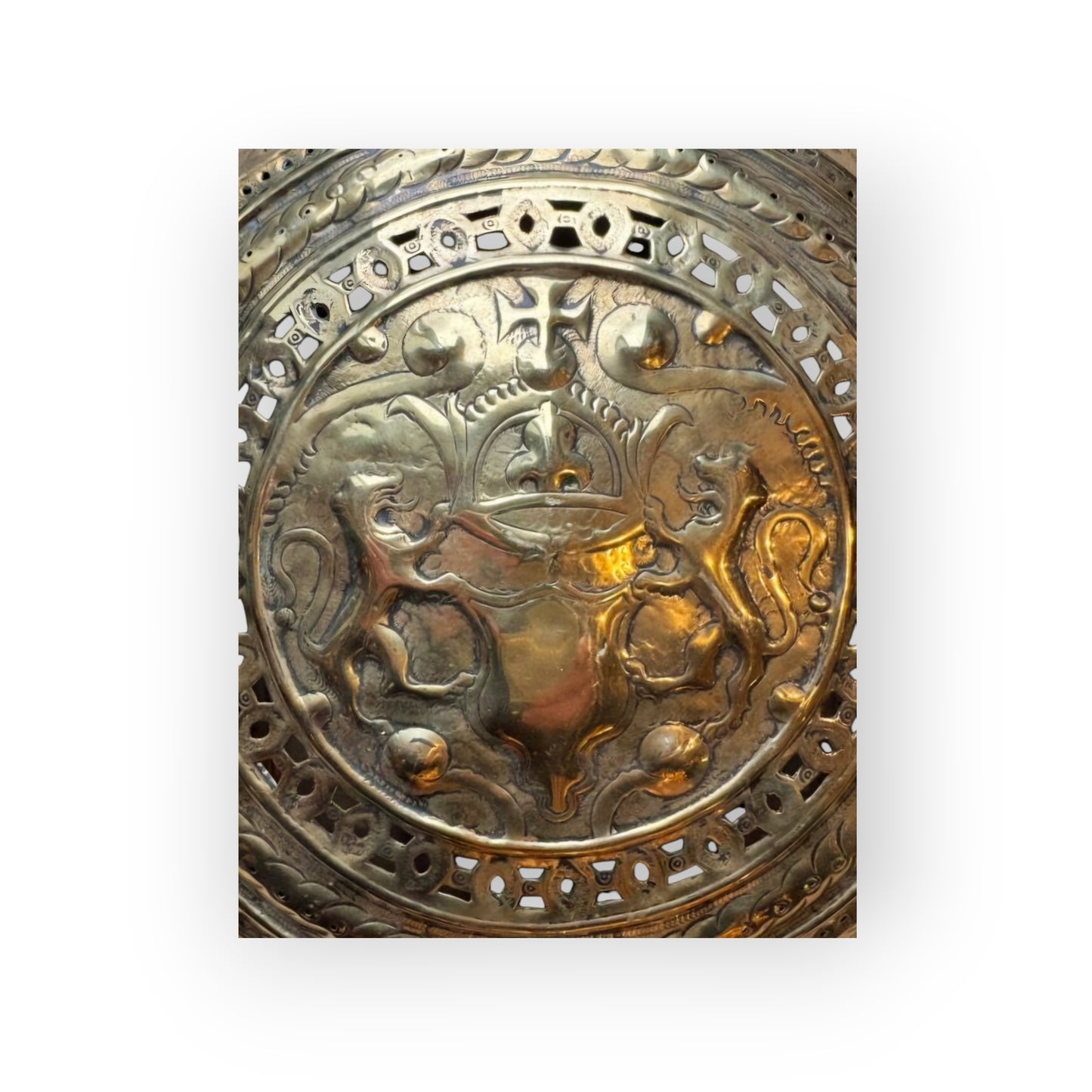 17th-Century Flemish / Dutch Antique Brass Wall Reflector / Wall Sconce With Three Candleholders