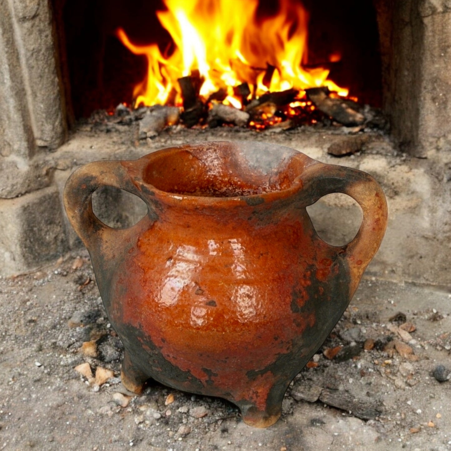 16th-Century Dutch Antique Earthenware Pipkin / Cooking Pot