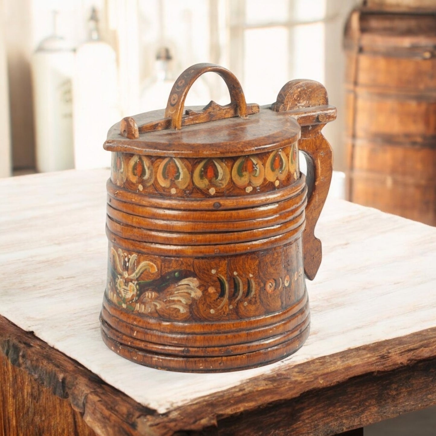 Large Early 19th-Century Continental Antique Hand-Made Treen Tankard / Stånka, circa 1800