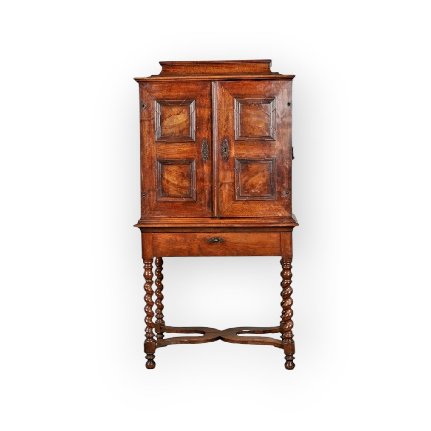 Early 18th-Century Antique Olivewood Collectors Cabinet On An Associated Stand