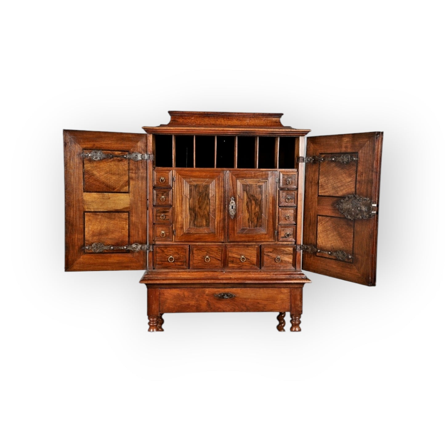 Early 18th-Century Antique Olivewood Collectors Cabinet On An Associated Stand