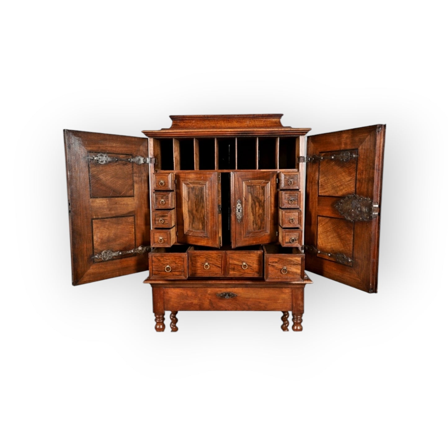 Early 18th-Century Antique Olivewood Collectors Cabinet On An Associated Stand