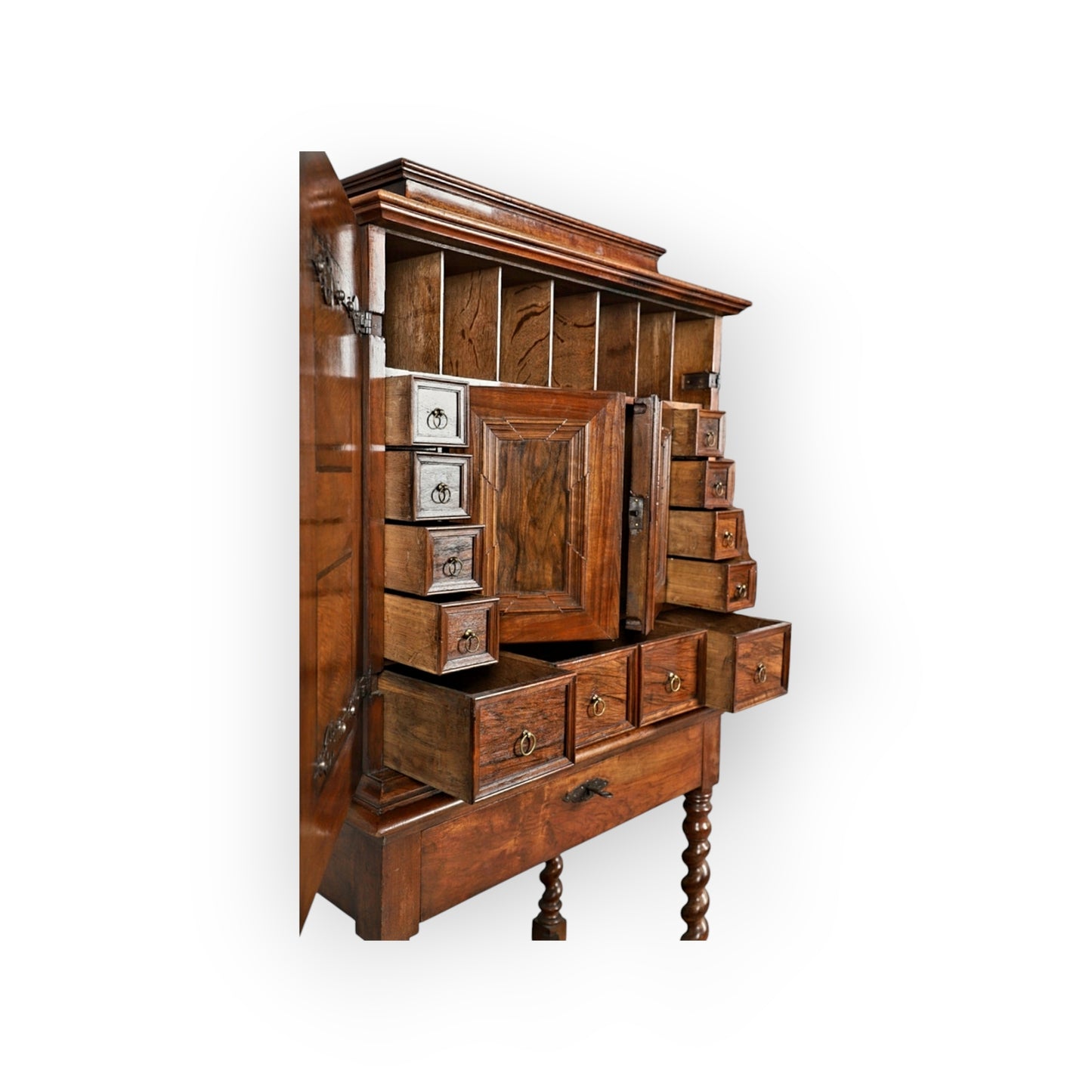 Early 18th-Century Antique Olivewood Collectors Cabinet On An Associated Stand