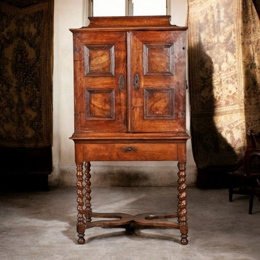 Early 18th-Century Antique Olivewood Collectors Cabinet On An Associated Stand