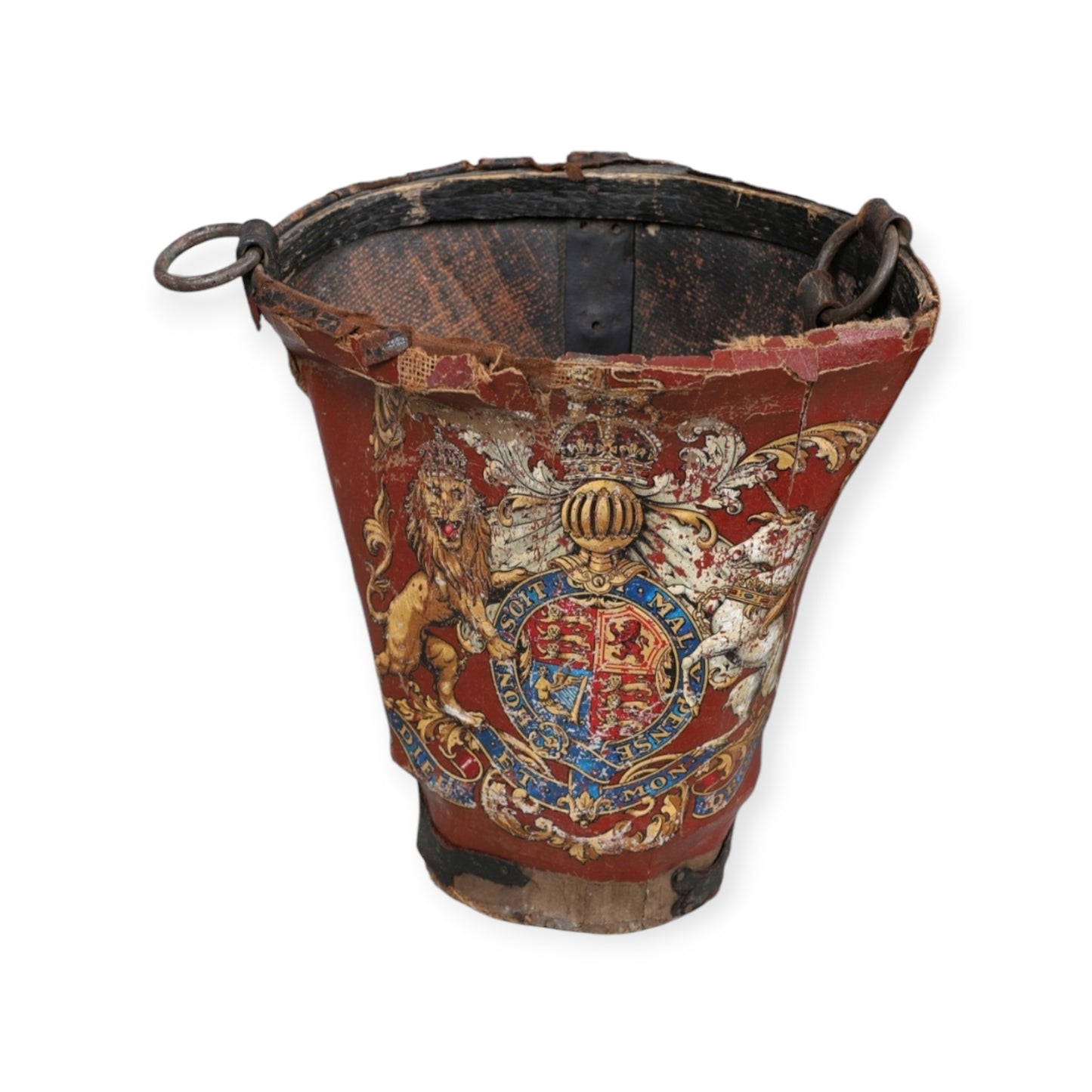 Mid 19th Century English Antique Leather Fire Bucket Bearing the Royal Coat of Arms of Queen Victoria