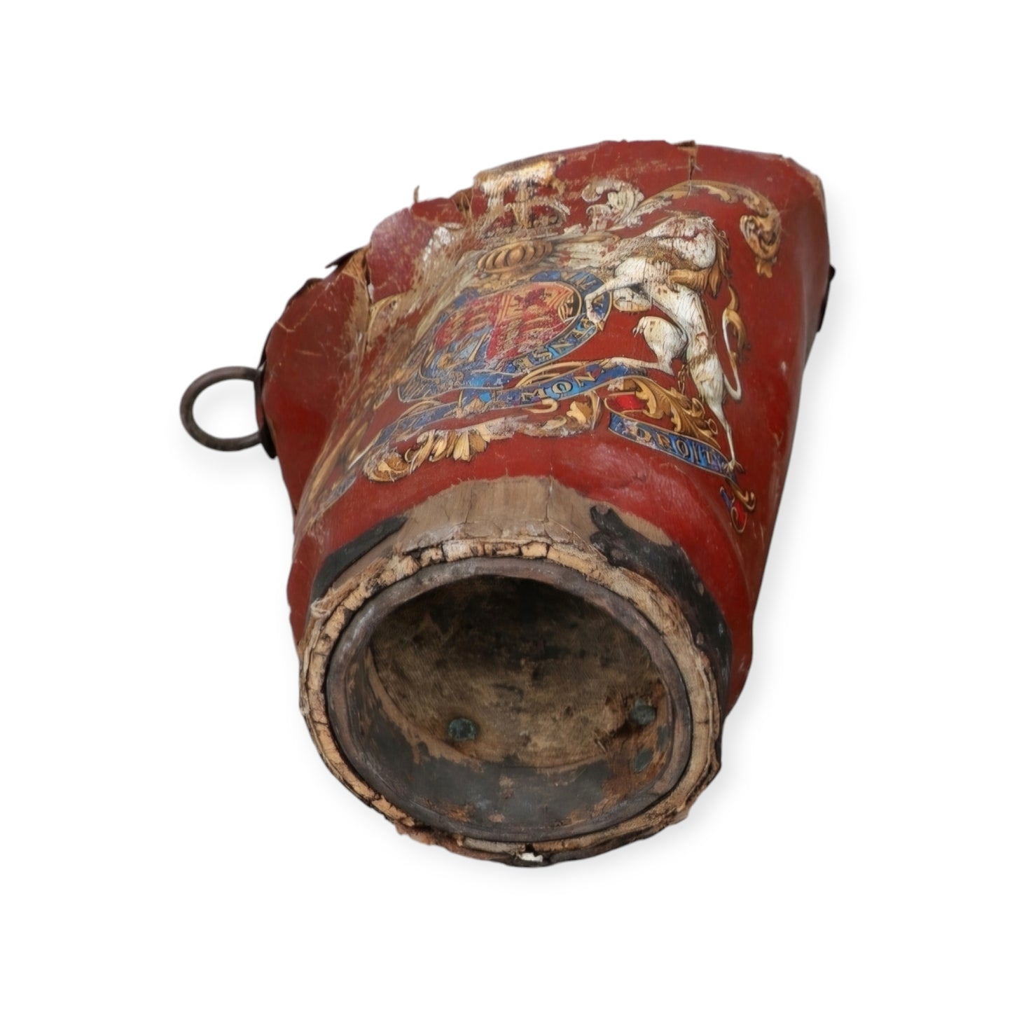 Mid 19th Century English Antique Leather Fire Bucket Bearing the Royal Coat of Arms of Queen Victoria