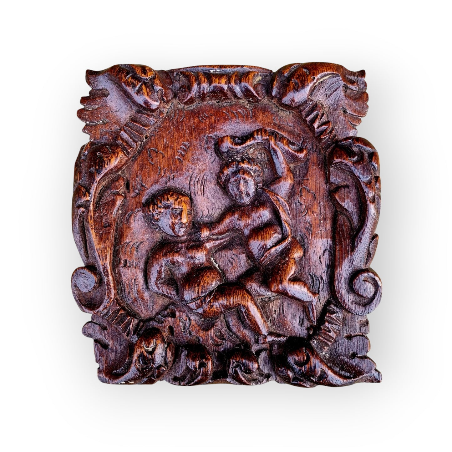 Early 17th-Century Antique Carved Walnut Panel Depicting Cain and Abel