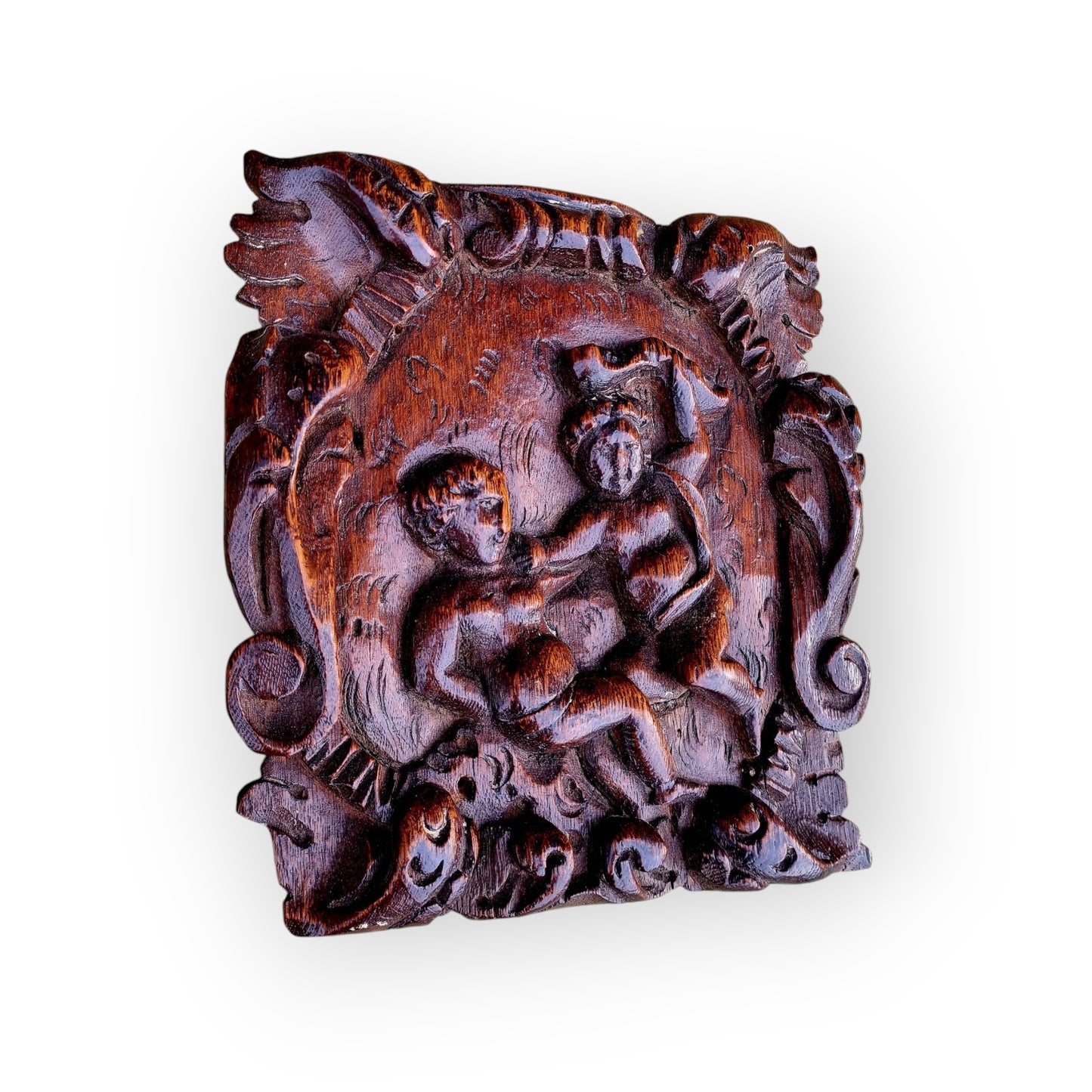 Early 17th-Century Antique Carved Walnut Panel Depicting Cain and Abel