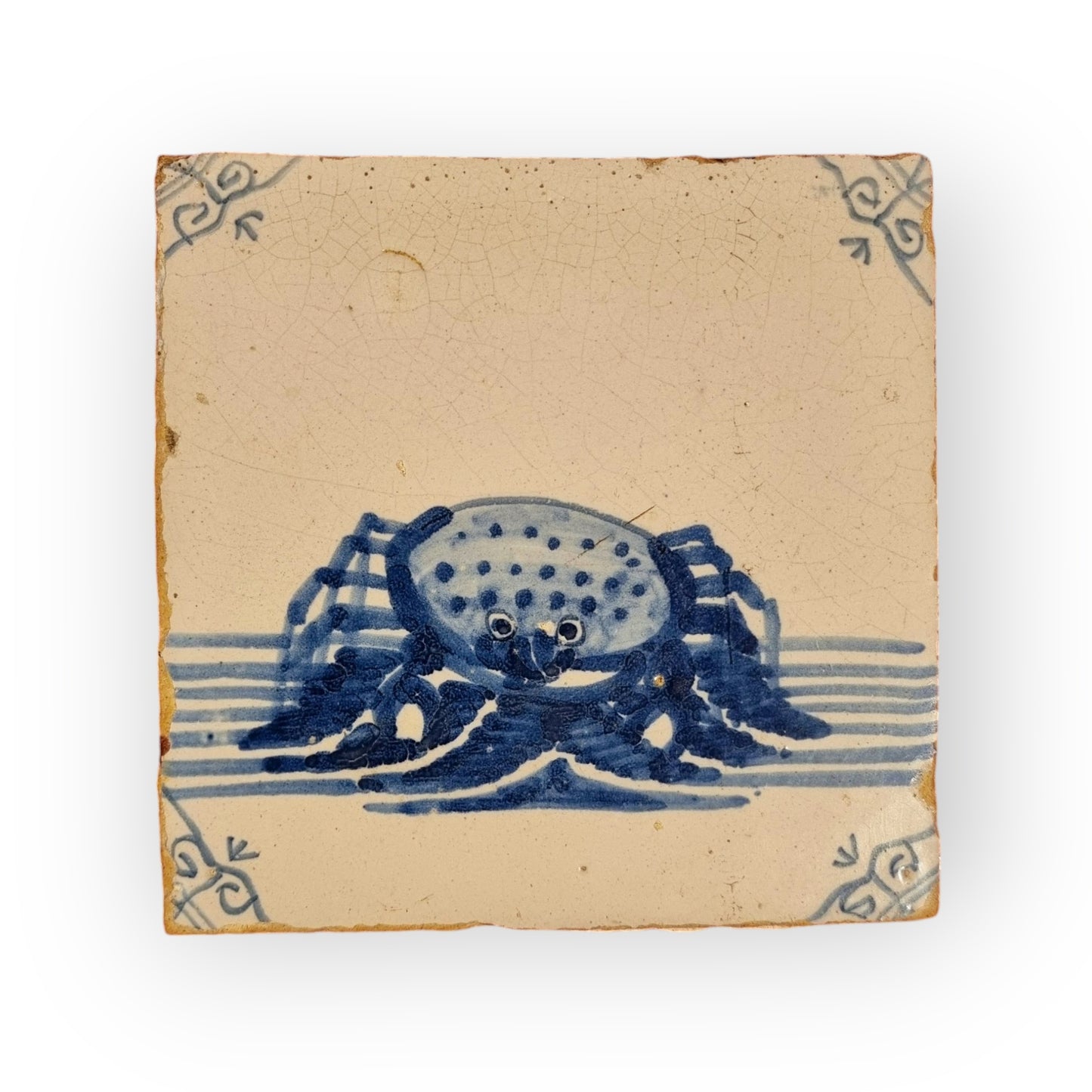 Mid 18th-Century Dutch Antique Tin-Glazed Delftware Tile Depicting A Crab