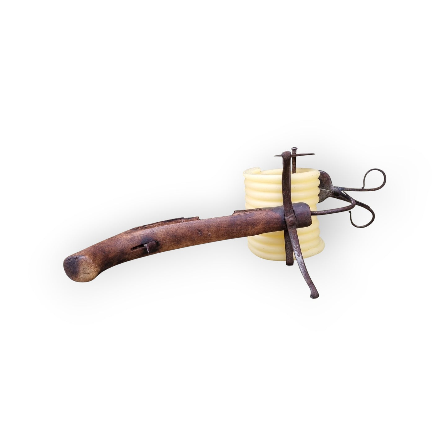 Rare Mid-18th Century Primitive Antique Wax Jack In The Form Of A Flintlock Pistol