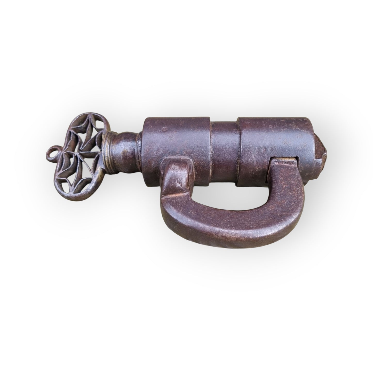 Large 16th-Century Style, 19th-Century Made, Antique Iron Barrel Lock / Padlock