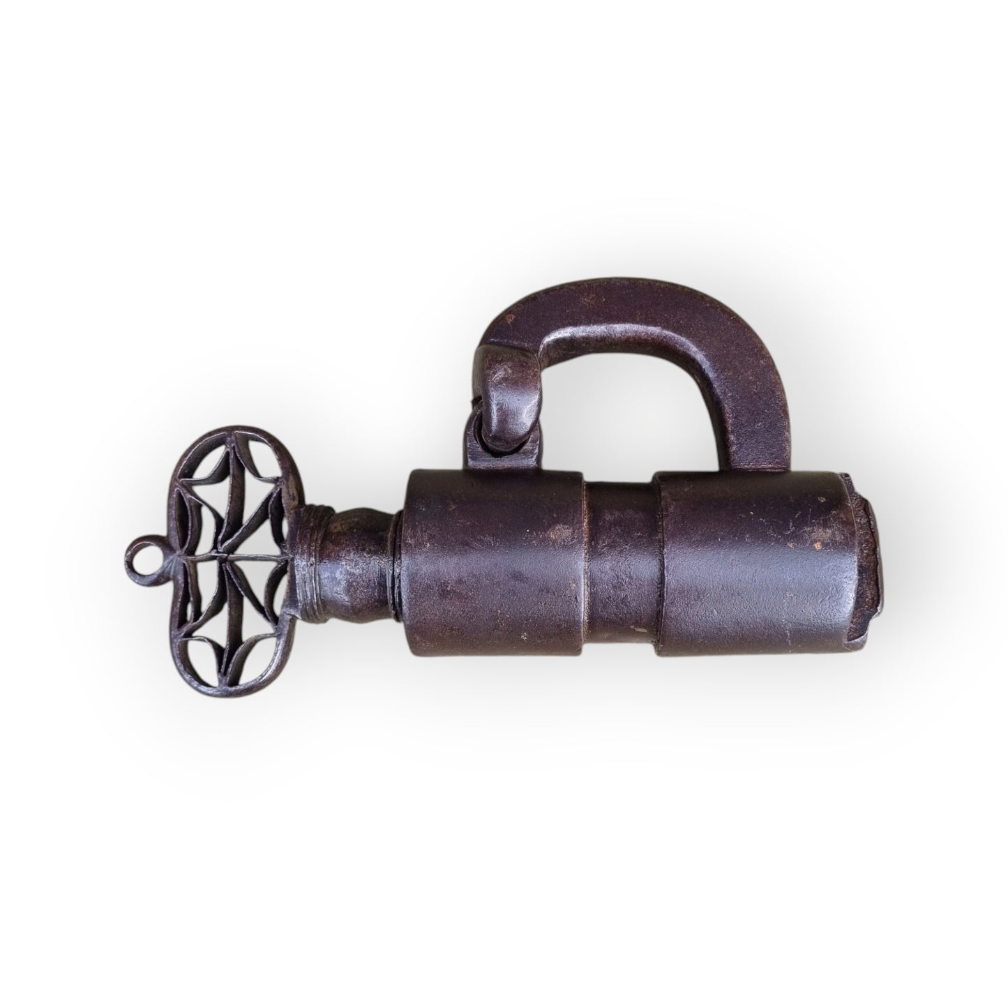 Large 16th-Century Style, 19th-Century Made, Antique Iron Barrel Lock / Padlock