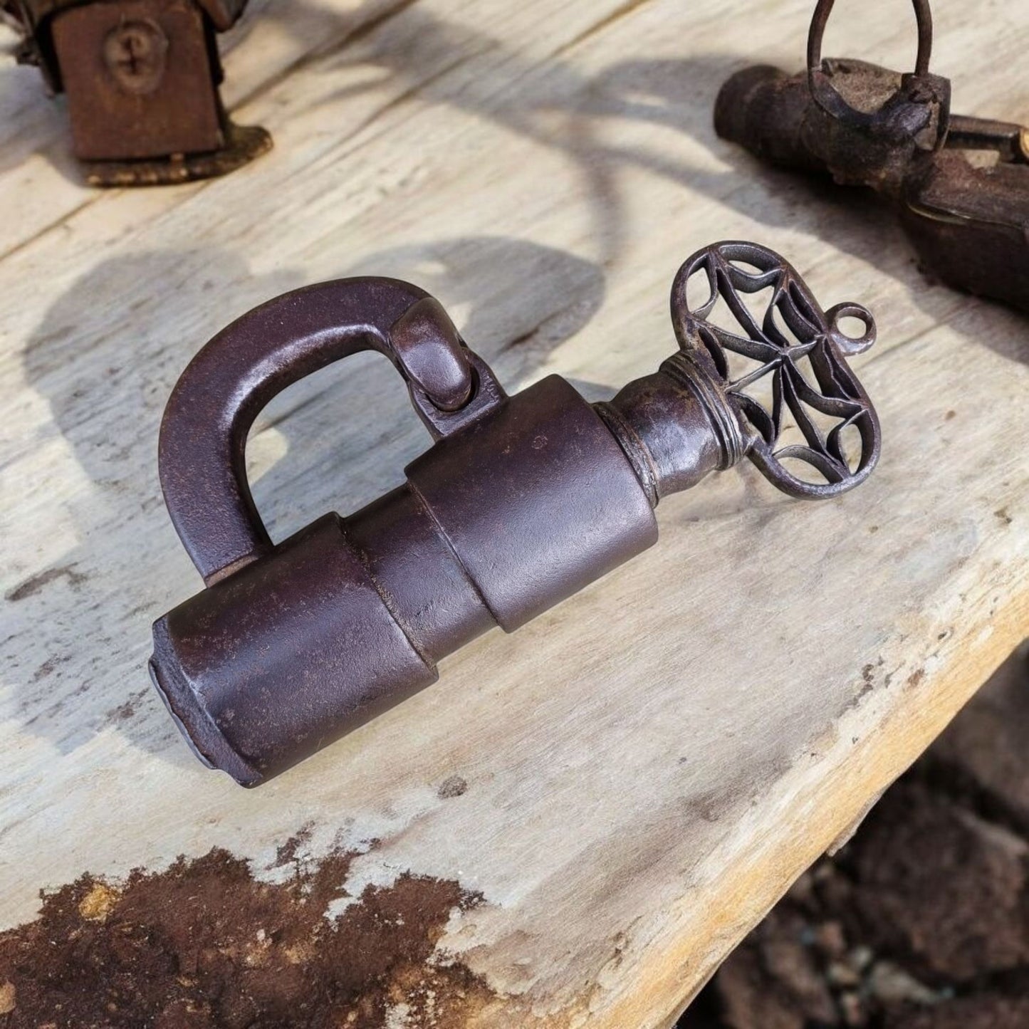 Large 16th-Century Style, 19th-Century Made, Antique Iron Barrel Lock / Padlock