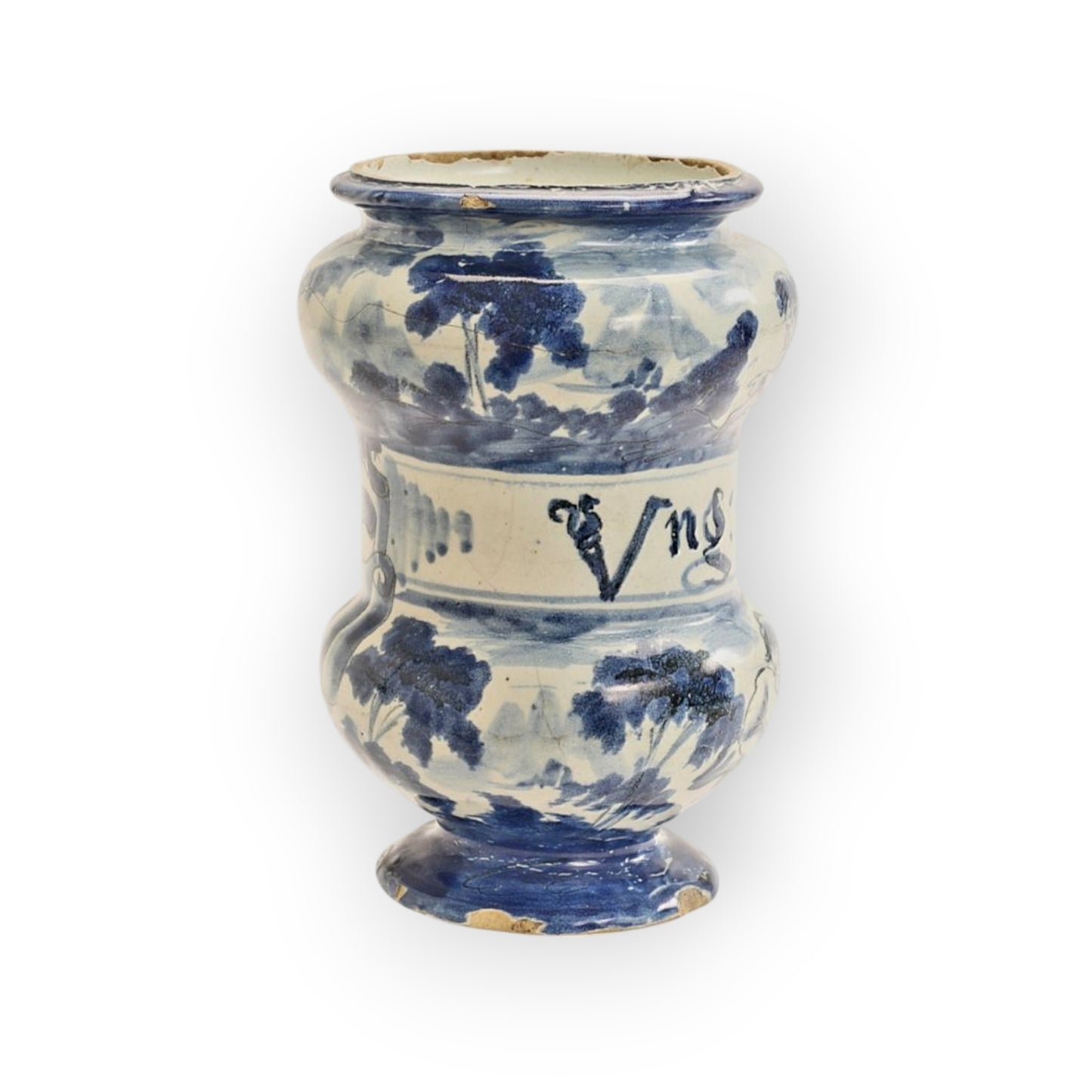 Late 17th-Century Italian Antique Tin-Glazed Maiolica Apothecary's Albarello Drug Jar