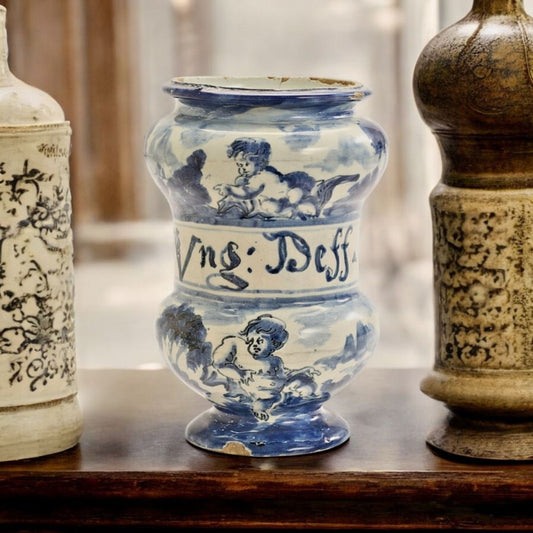 Late 17th-Century Italian Antique Tin-Glazed Maiolica Apothecary's Albarello Drug Jar