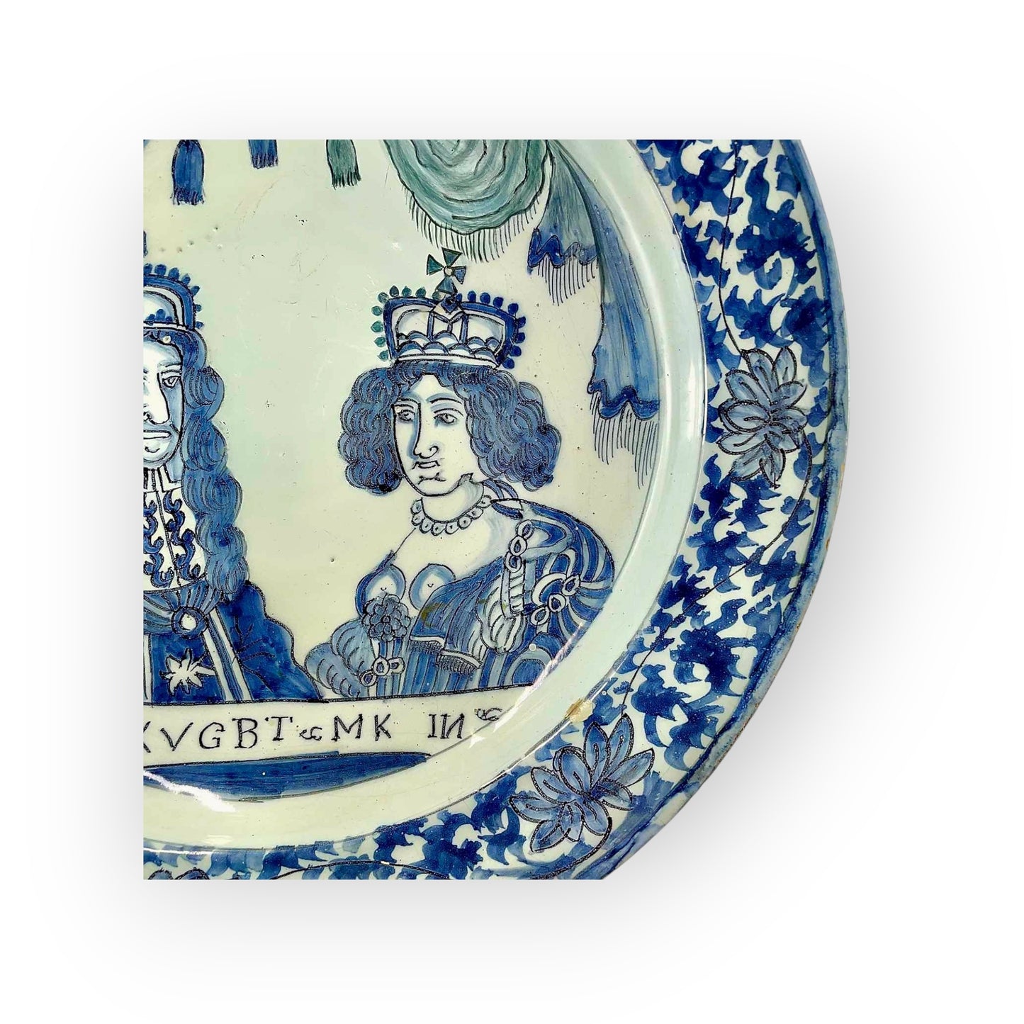 Late 17th-Century Dutch Antique Tin-Glazed Delftware King William III and Queen Mary Charger, circa 1690