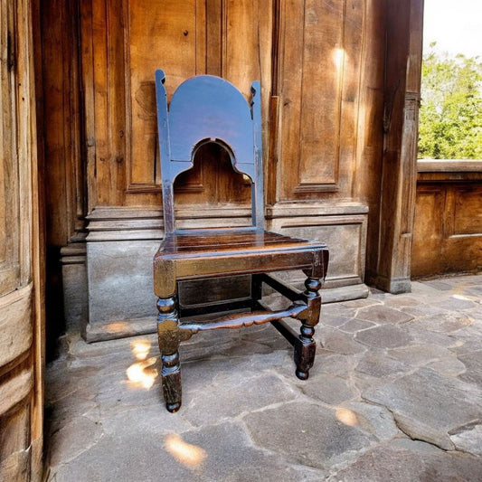17th-Century English Antique Oak Back Stool, Attributed To South Yorkshire/Derbyshire, circa 1660