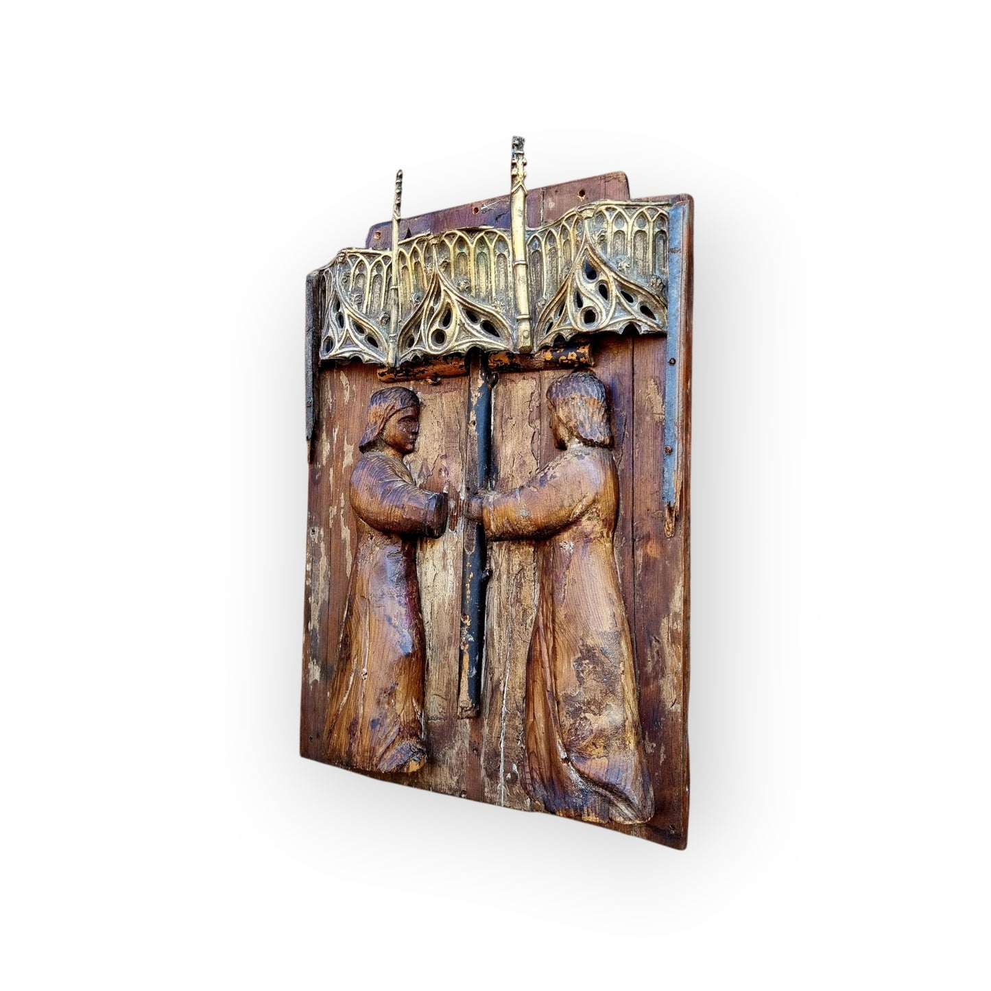 16th-Century & Later Gothic Antique Carved Wood Panel Depicting Angels Kneeling Below A Cross  Symbolising The Passion Of Christ