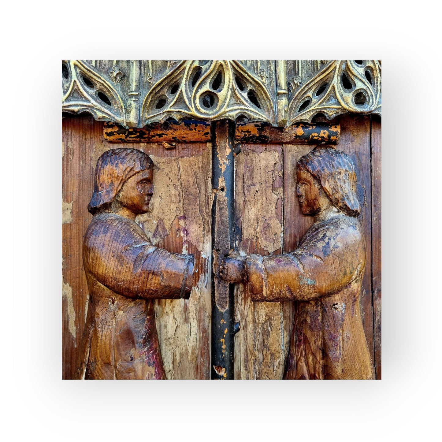 16th-Century & Later Gothic Antique Carved Wood Panel Depicting Angels Kneeling Below A Cross  Symbolising The Passion Of Christ