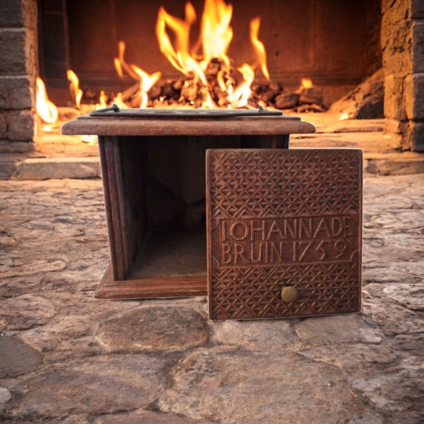 Mid 18th-Century Dutch Antique Oak Foot Warmer / Foot Stove Dated "1759"