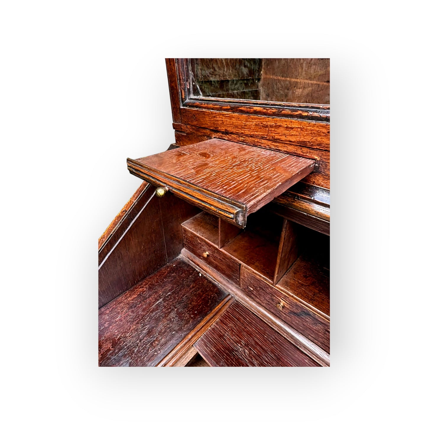 A Small Early 18th Century English Antique Oak Bureau Bookcase In Original Condition