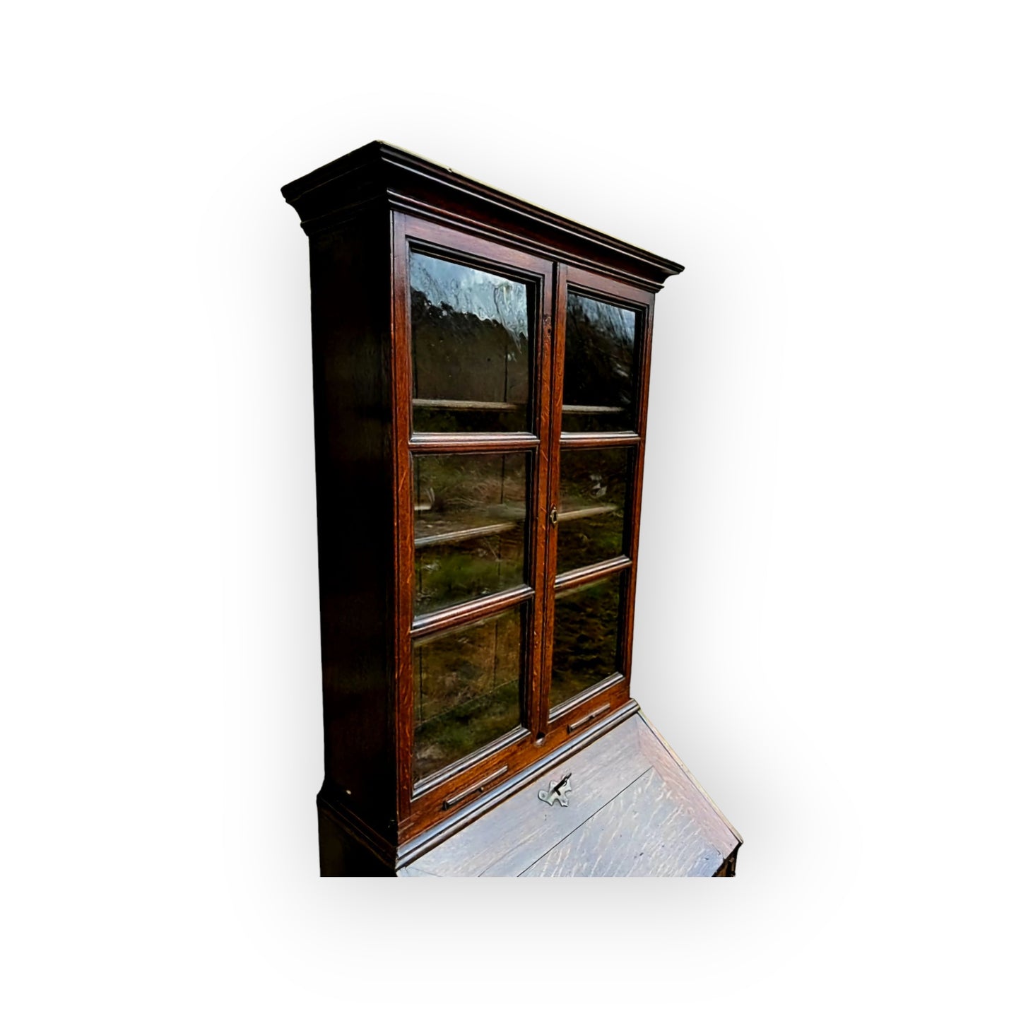 A Small Early 18th Century English Antique Oak Bureau Bookcase In Original Condition