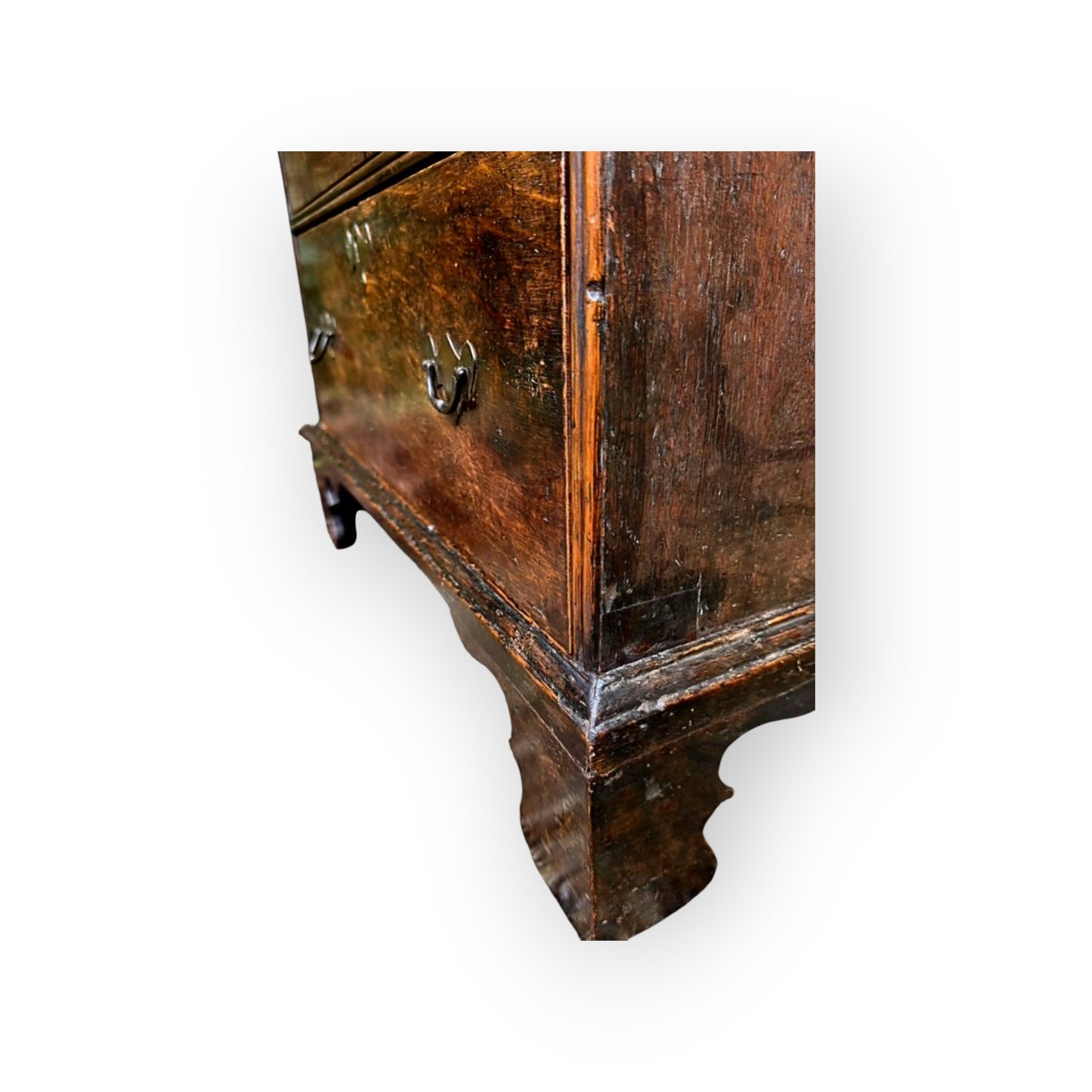 A Small Early 18th Century English Antique Oak Bureau Bookcase In Original Condition