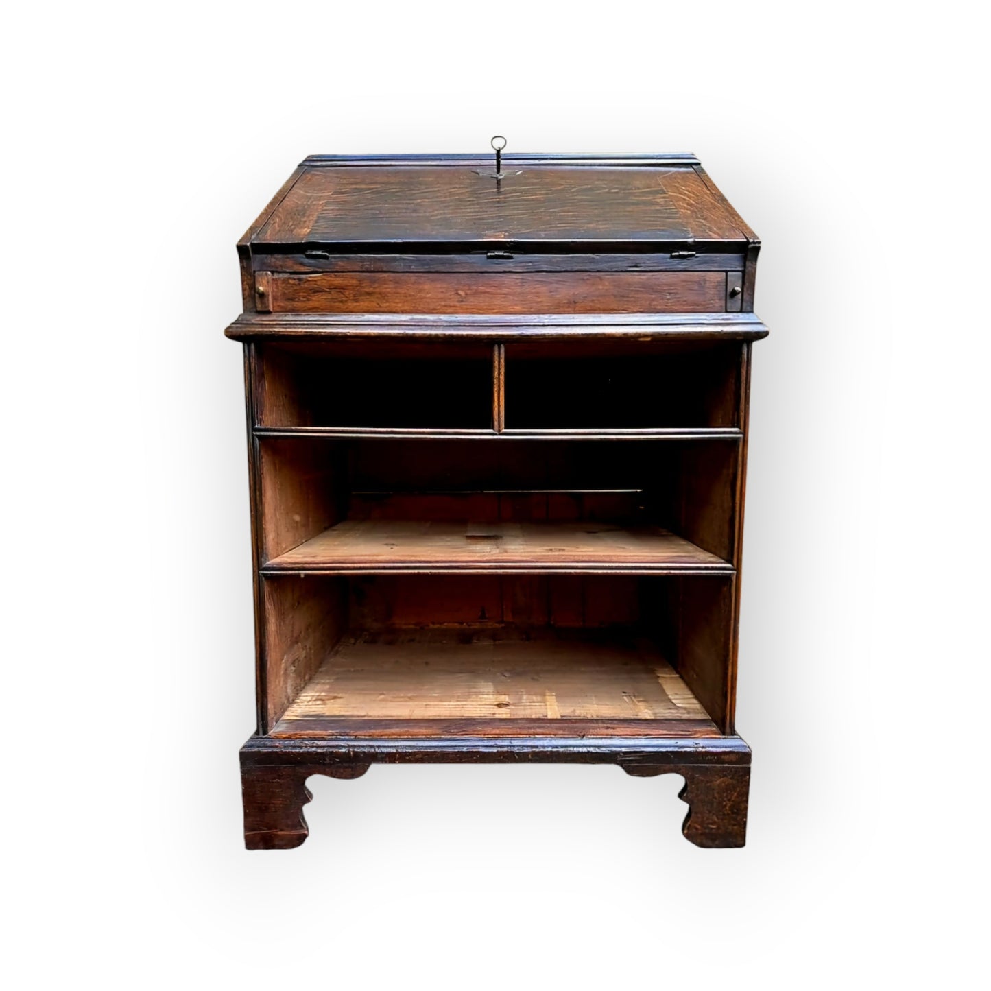 A Small Early 18th Century English Antique Oak Bureau Bookcase In Original Condition