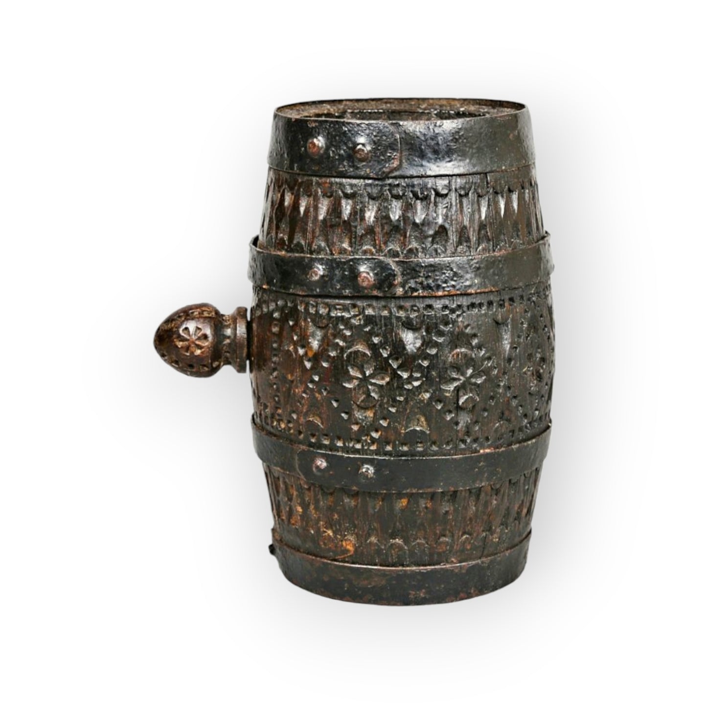 18th-Century English Antique Oak Costrel / Harvest Barrel