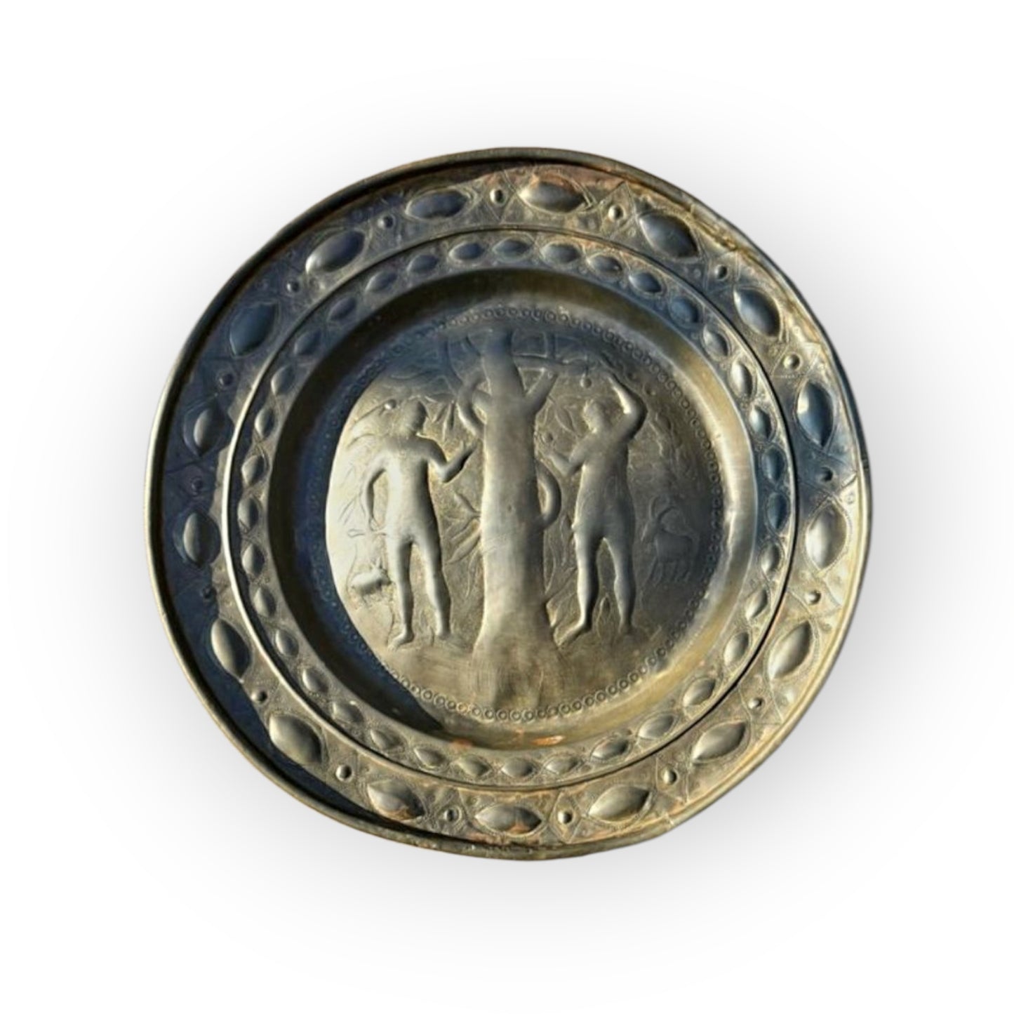 16th Century Antique Brass Adam & Eve Alms Dish Attributed to Nuremberg, Germany