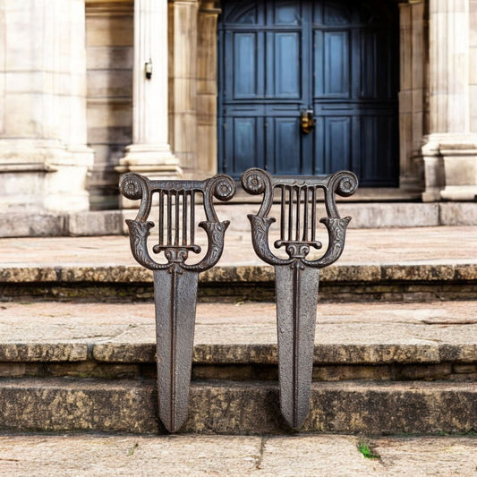 Pair Of Early 19th-Century English Antique Cast Iron Lyre-Shaped Boot Scrapers, circa 1820-1830