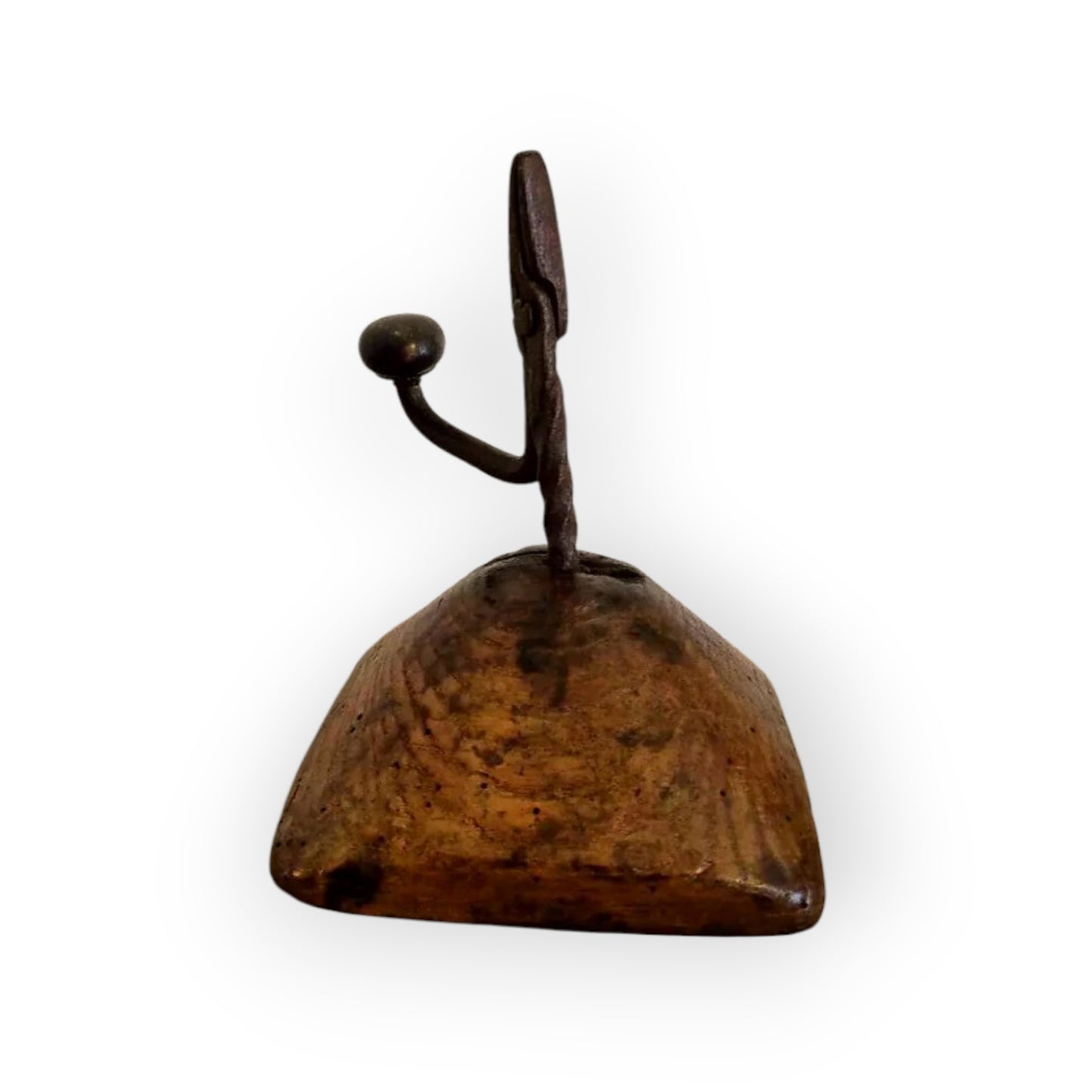 18th-Century Welsh Antique Iron Rushlight / Rushnip With Oak Base