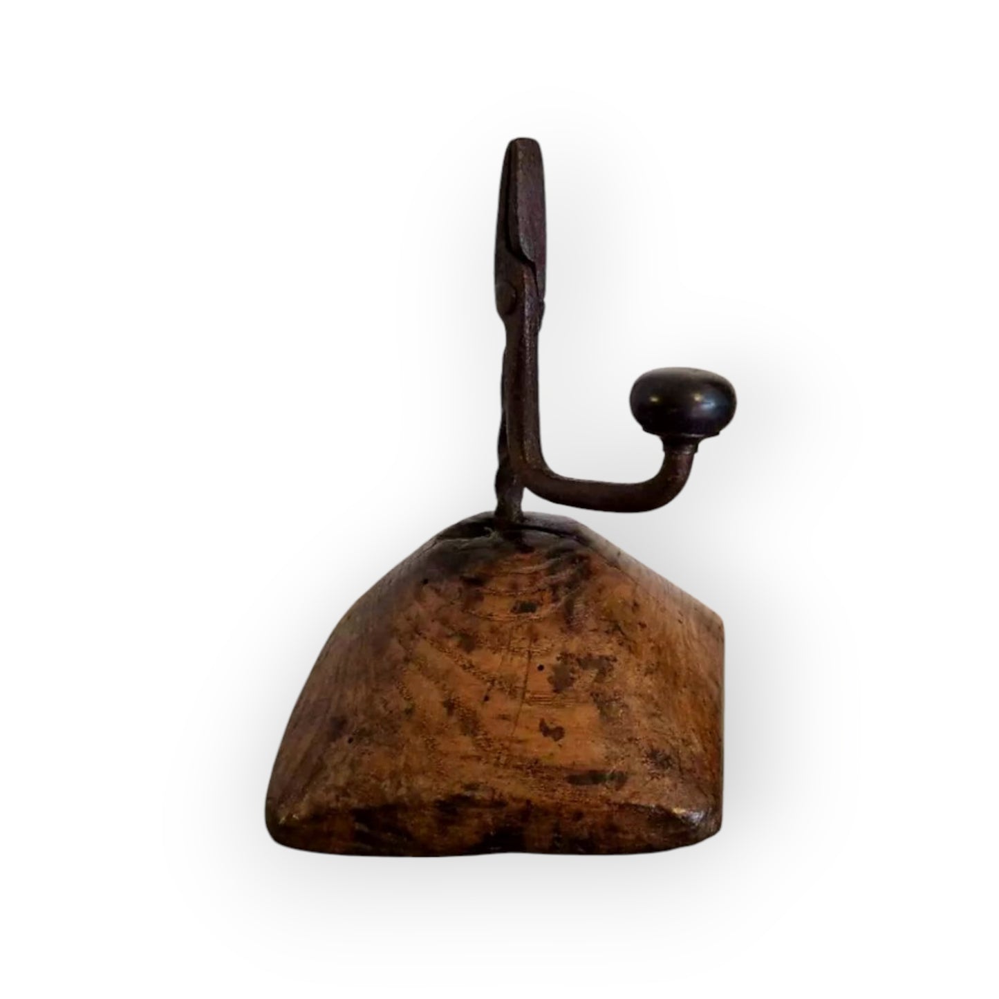 18th-Century Welsh Antique Iron Rushlight / Rushnip With Oak Base