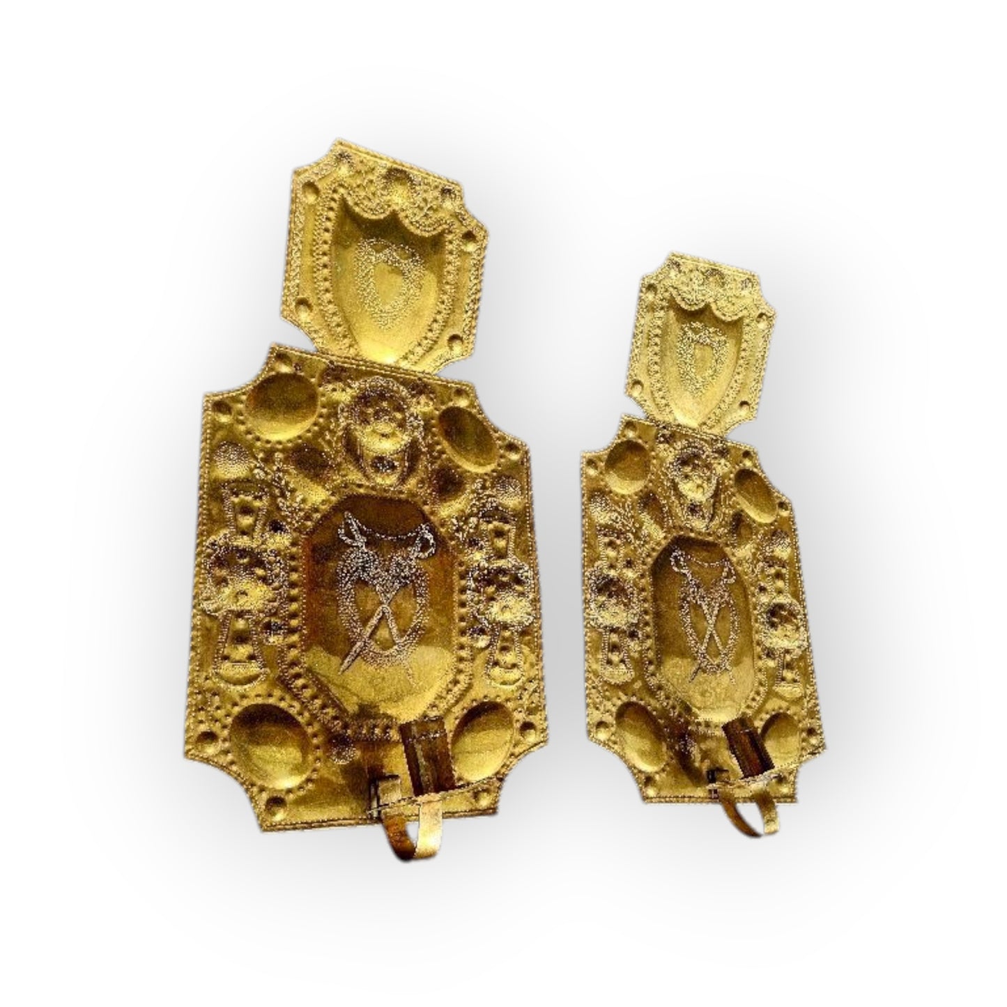 Pair of Large 18th Century Antique Repoussé-Worked Brass Wall Reflectors / Wall Sconces, Almost Two Feet Tall!