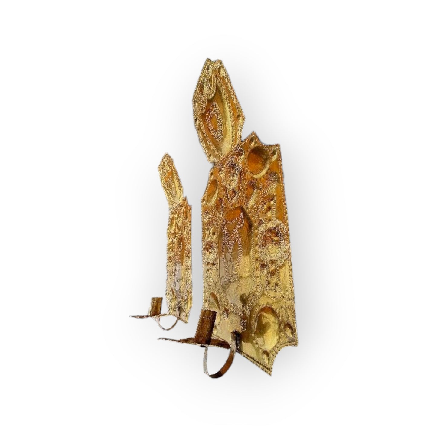 Pair of Large 18th Century Antique Repoussé-Worked Brass Wall Reflectors / Wall Sconces, Almost Two Feet Tall!