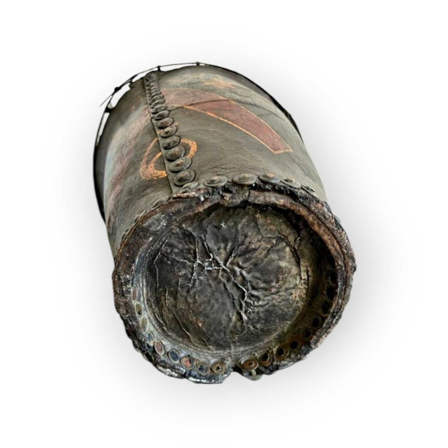 An Early 19th Century George III Period English Antique Leather Fire Bucket Bearing An Unidentified Coat of Arms / Armorial Device & The Inscription "West Wing"