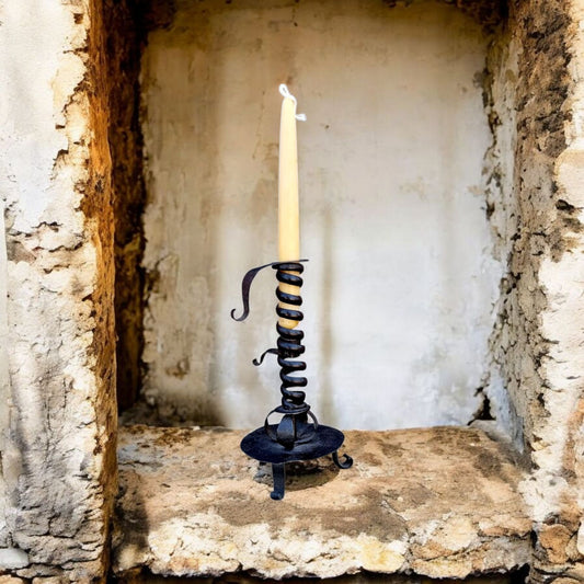 Late 18th Century Primitive Antique Wrought Iron Candleholder / Candlestick or Rat Tail Candleholder