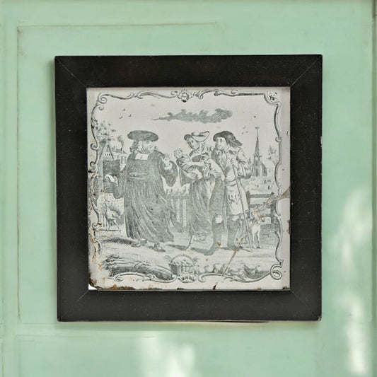 A Rare Mid-18th-Century English Antique Delftware Tile, Entitled "The Tithe Pig", Printed By Sadler & Green, Liverpool, Circa 1760