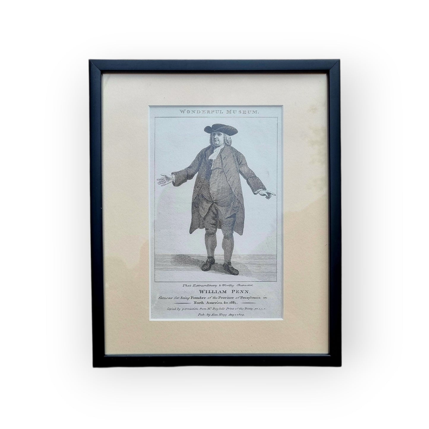 American Interest - Early 19th-Century Antique Engraved Print Of "William Penn, Founder Of The Provenance Of Pensylvania, In North Amercia, Circa 1681."