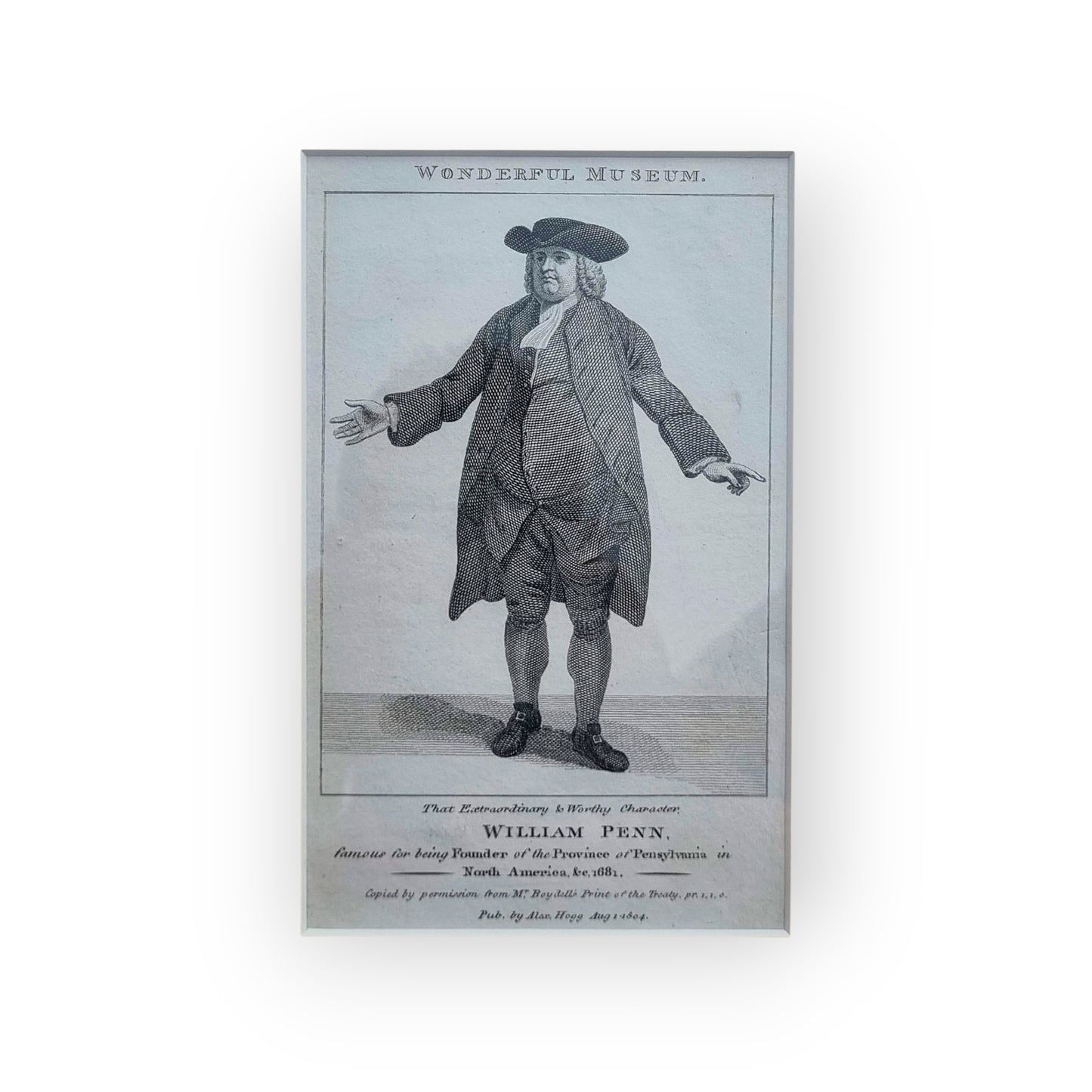 American Interest - Early 19th-Century Antique Engraved Print Of "William Penn, Founder Of The Provenance Of Pensylvania, In North Amercia, Circa 1681."