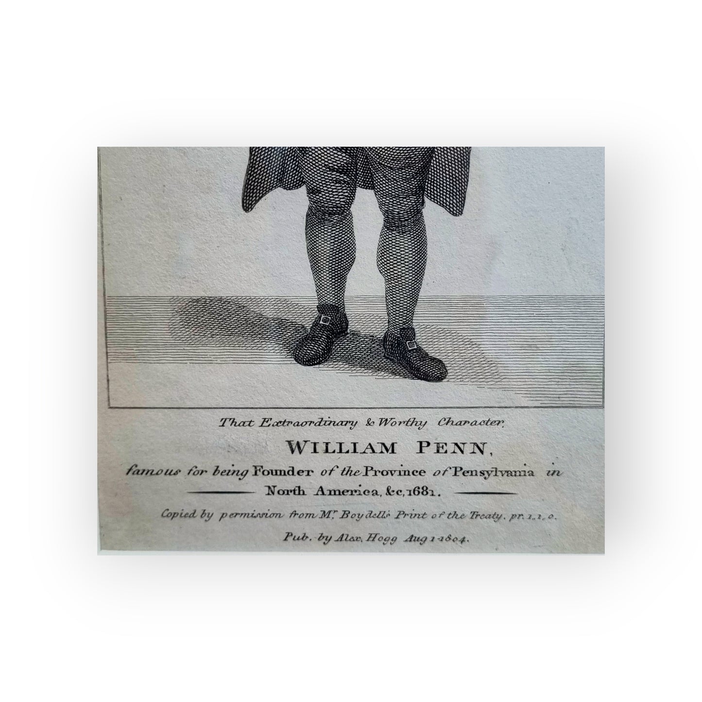 American Interest - Early 19th-Century Antique Engraved Print Of "William Penn, Founder Of The Provenance Of Pensylvania, In North Amercia, Circa 1681."
