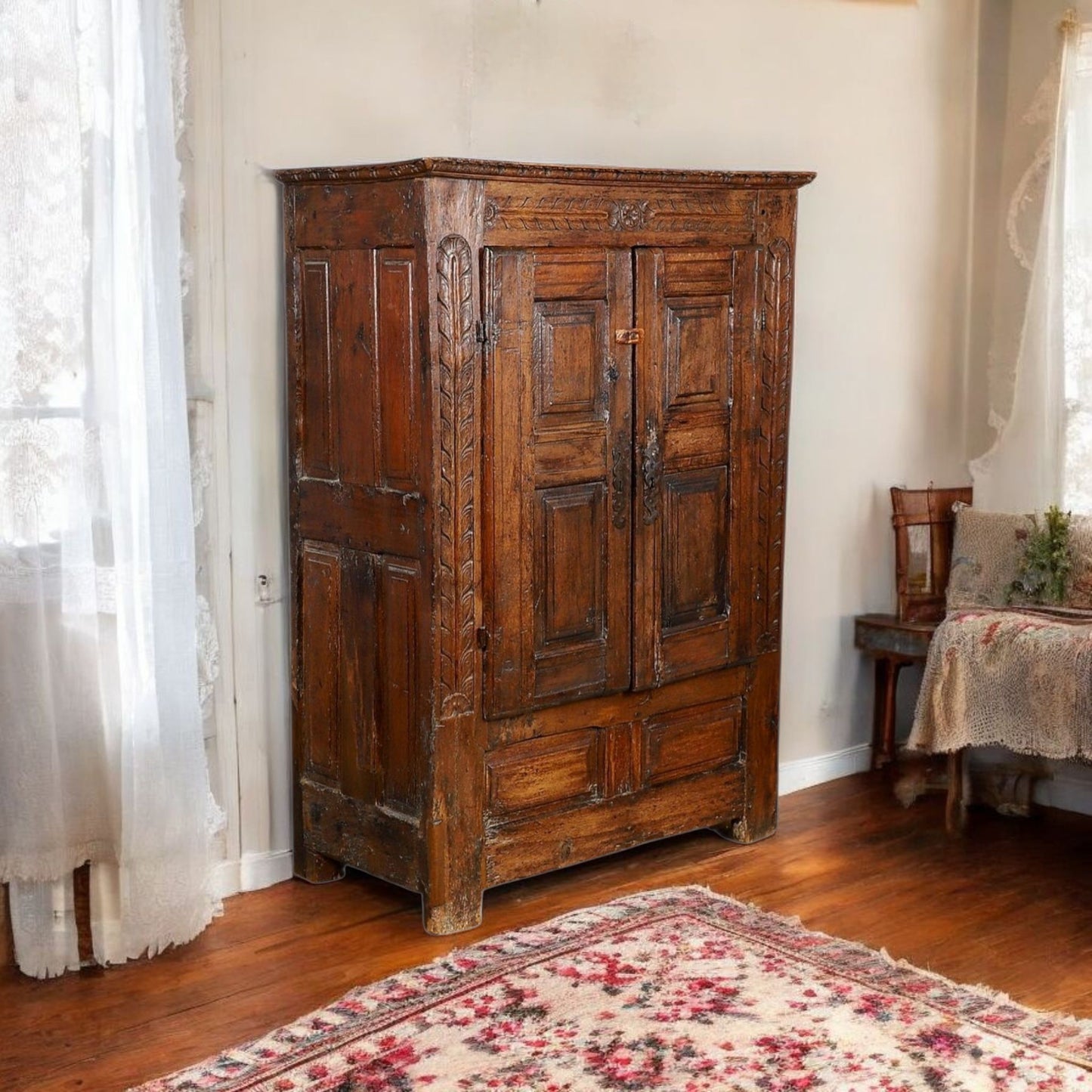 Late 17th Century Antique Oak Press Cupboard / Free Standing Cupboard Of Small Proportions