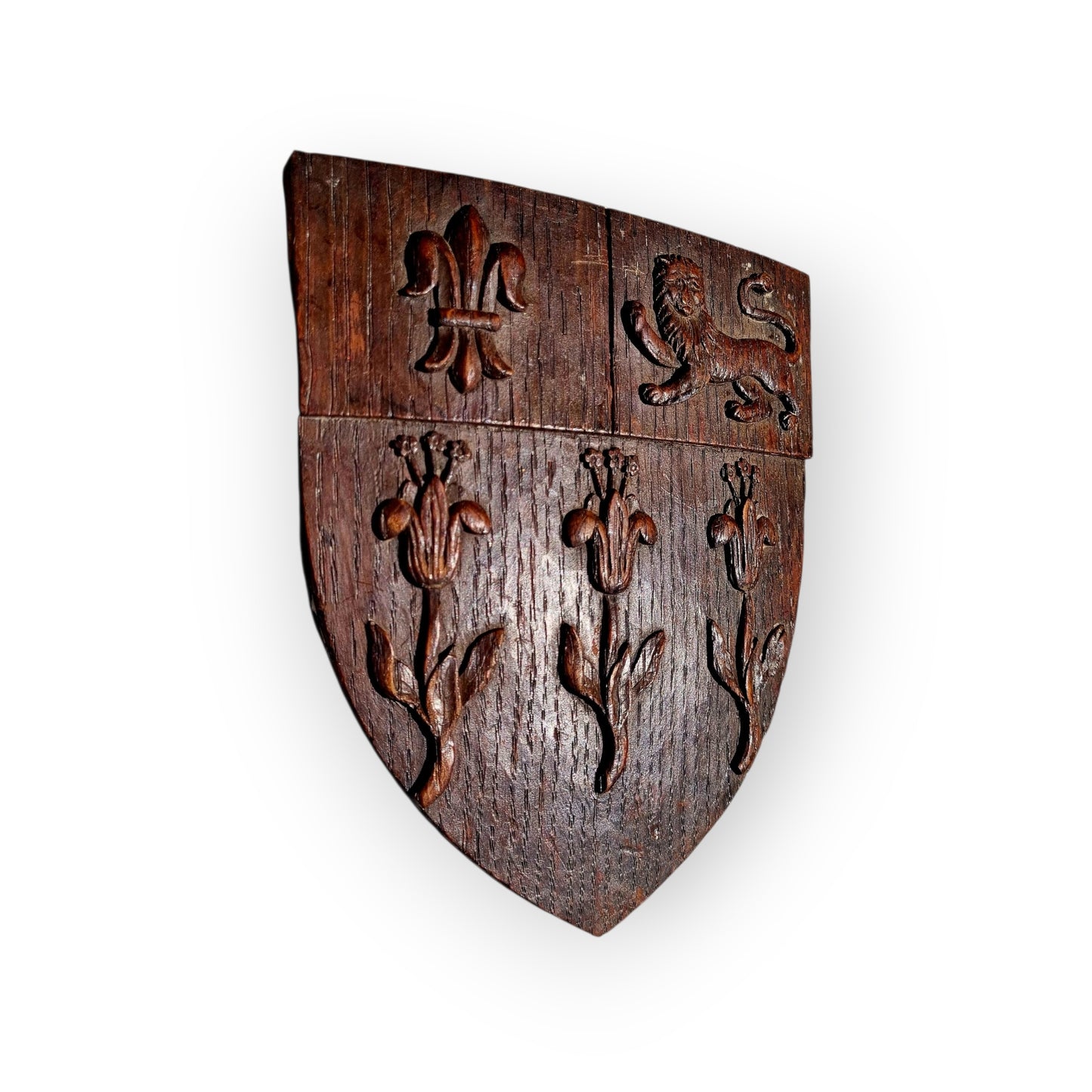 A Small 19th-Century English/French Antique Carved Oak Armorial Panel