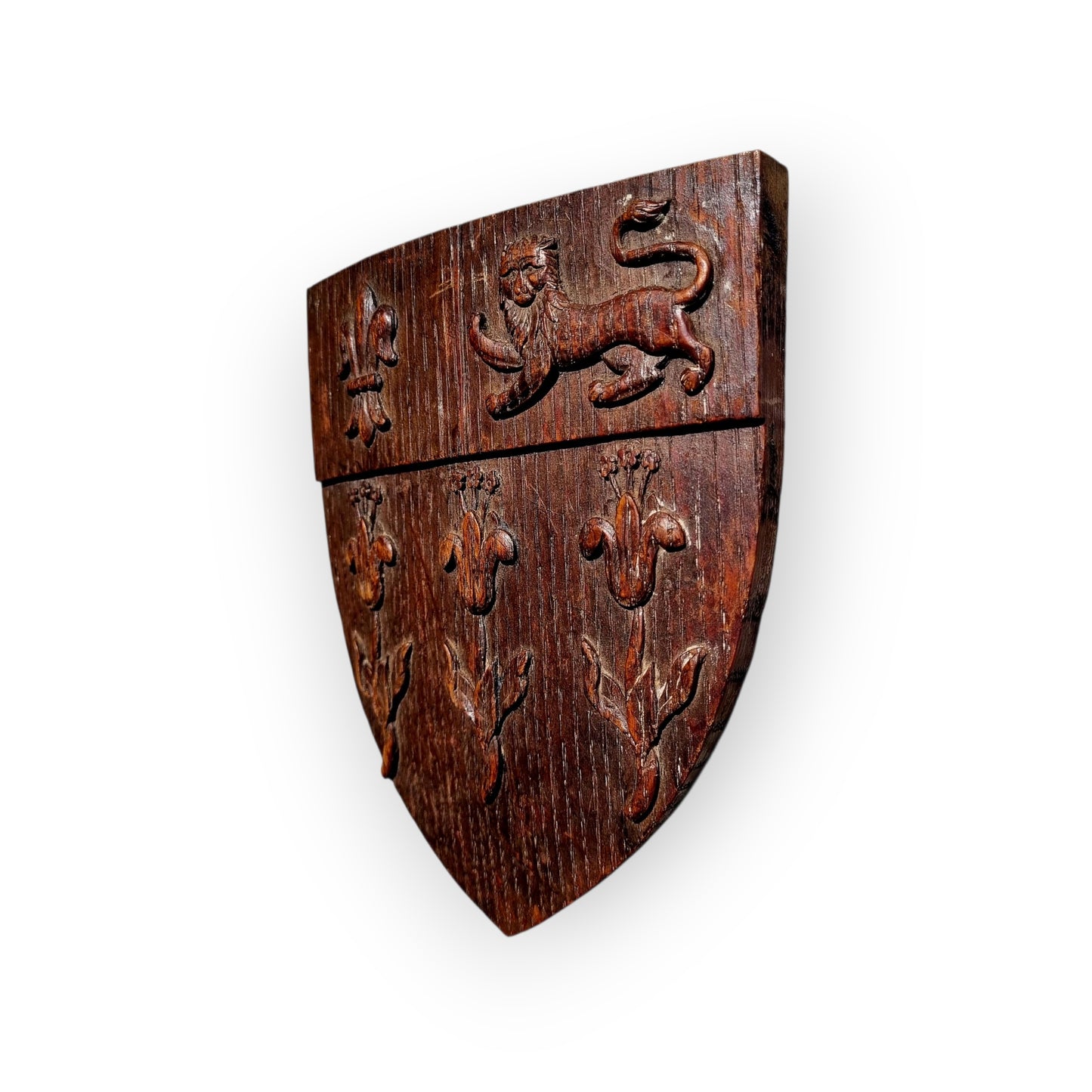 A Small 19th-Century English/French Antique Carved Oak Armorial Panel