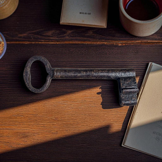Large Early 18thC Antique Iron Skeleton Key / Door Key