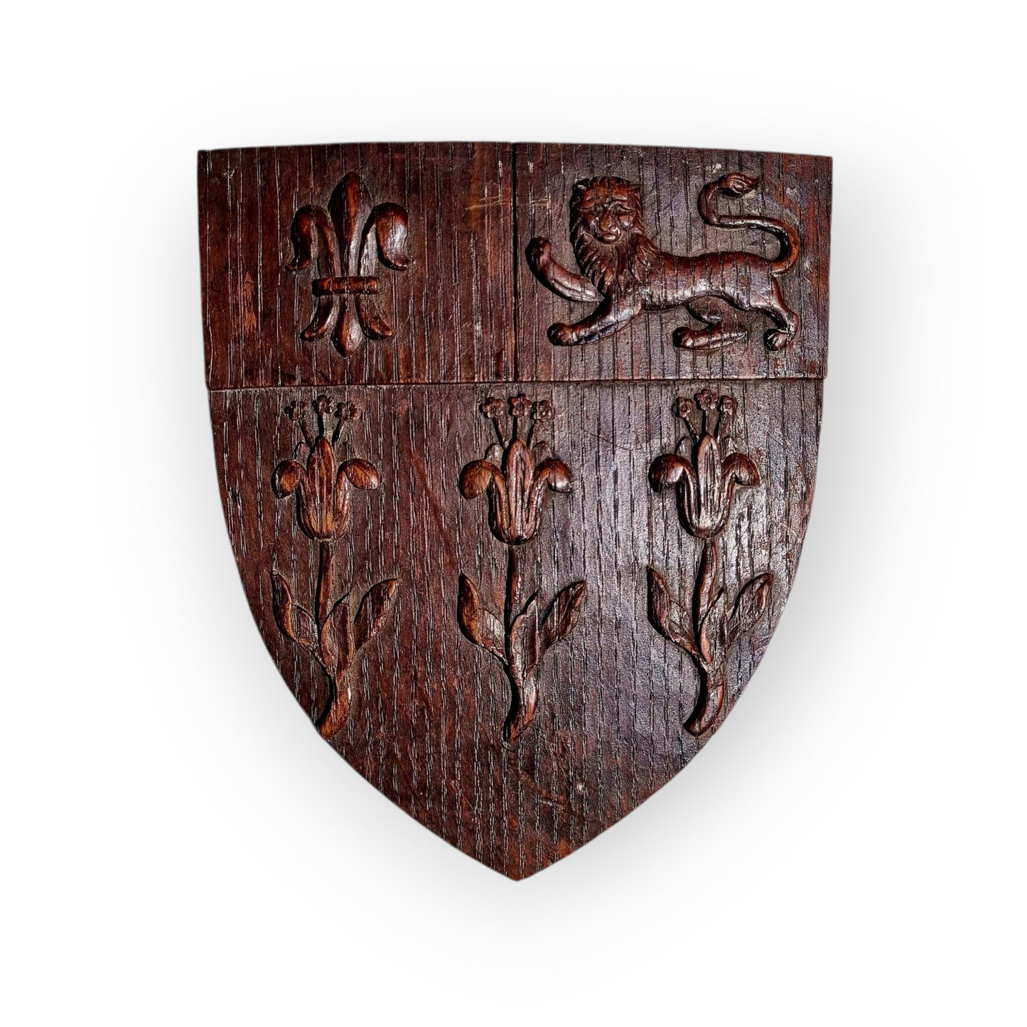 A Small 19th-Century English/French Antique Carved Oak Armorial Panel